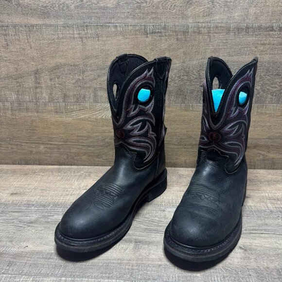 Tony Lama 3R Steel Toe Grizzly Black Leather Western Work Boots Men's Size 11.5 - Picture 1 of 7